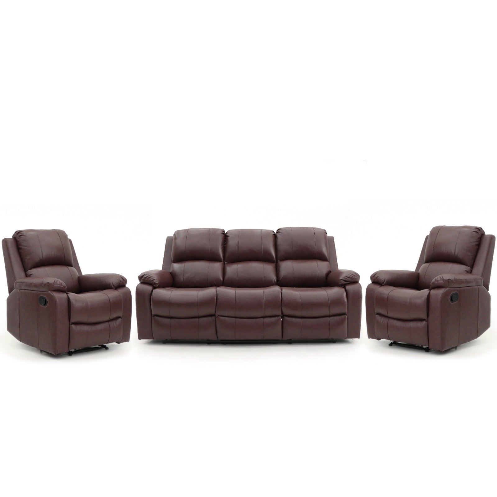 Aston 3 Seater and 2 Chairs Manual Recliner Chestnut Leather
