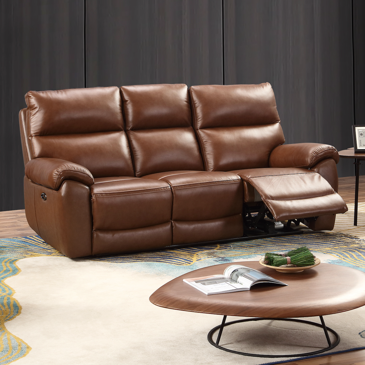 Rocco 3 Seater Static Sofa Chestnut Leather