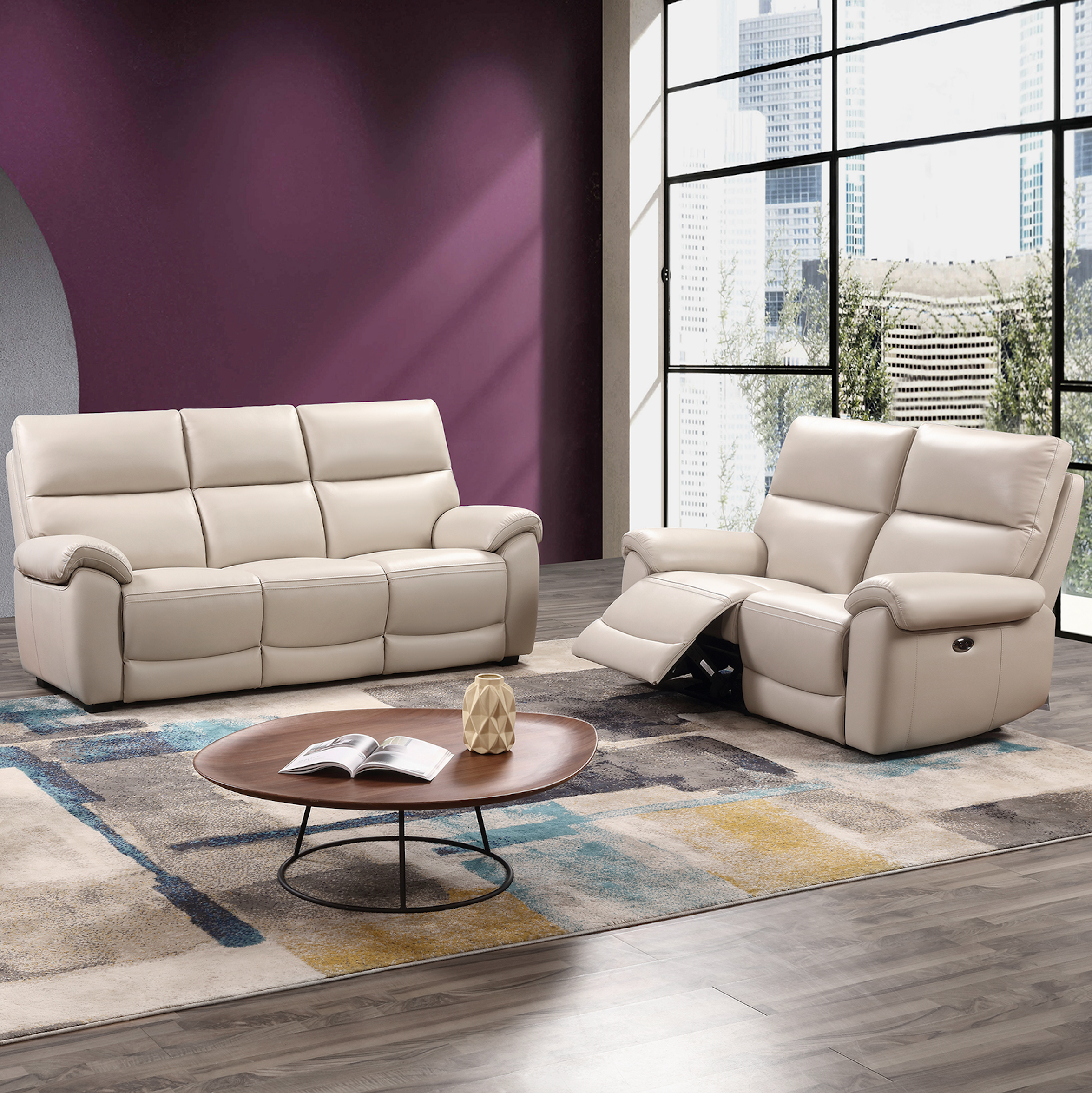 Rocco 3 Seater and 2 Seater Power Recliner Chalk Leather