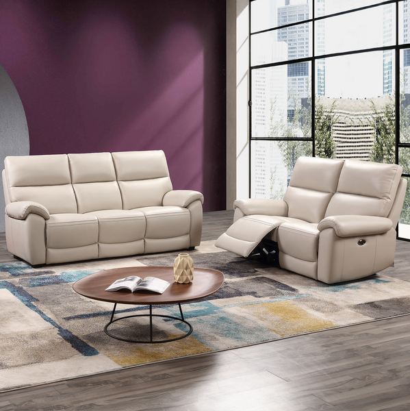 Rocco 3 Seater And 2 Seater Power Recliner Chalk Leather Free Delivery Free Disposal Mrsofa 4049