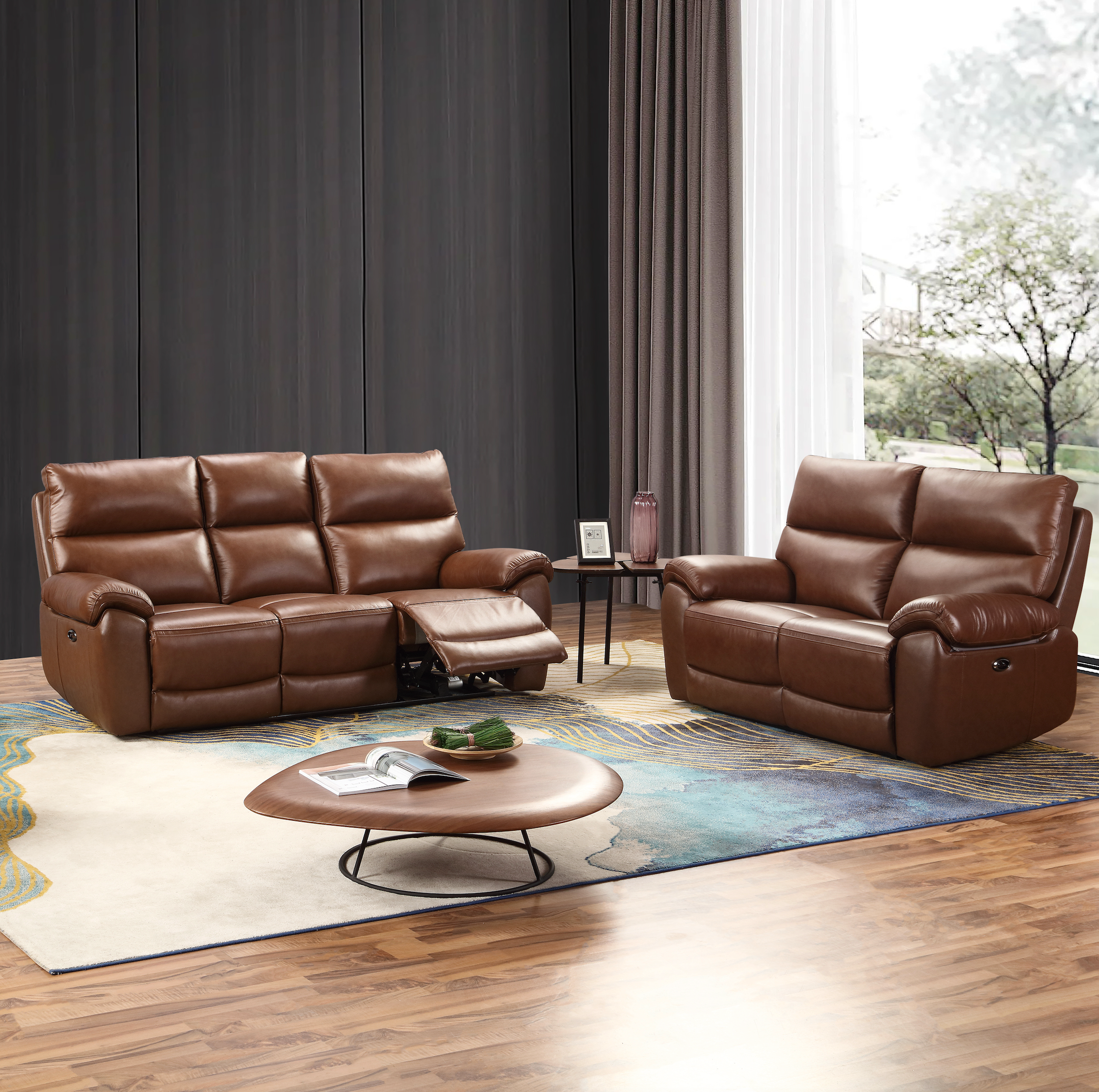Rocco 3 Seater and 2 Seater Power Recliner Chestnut Leather