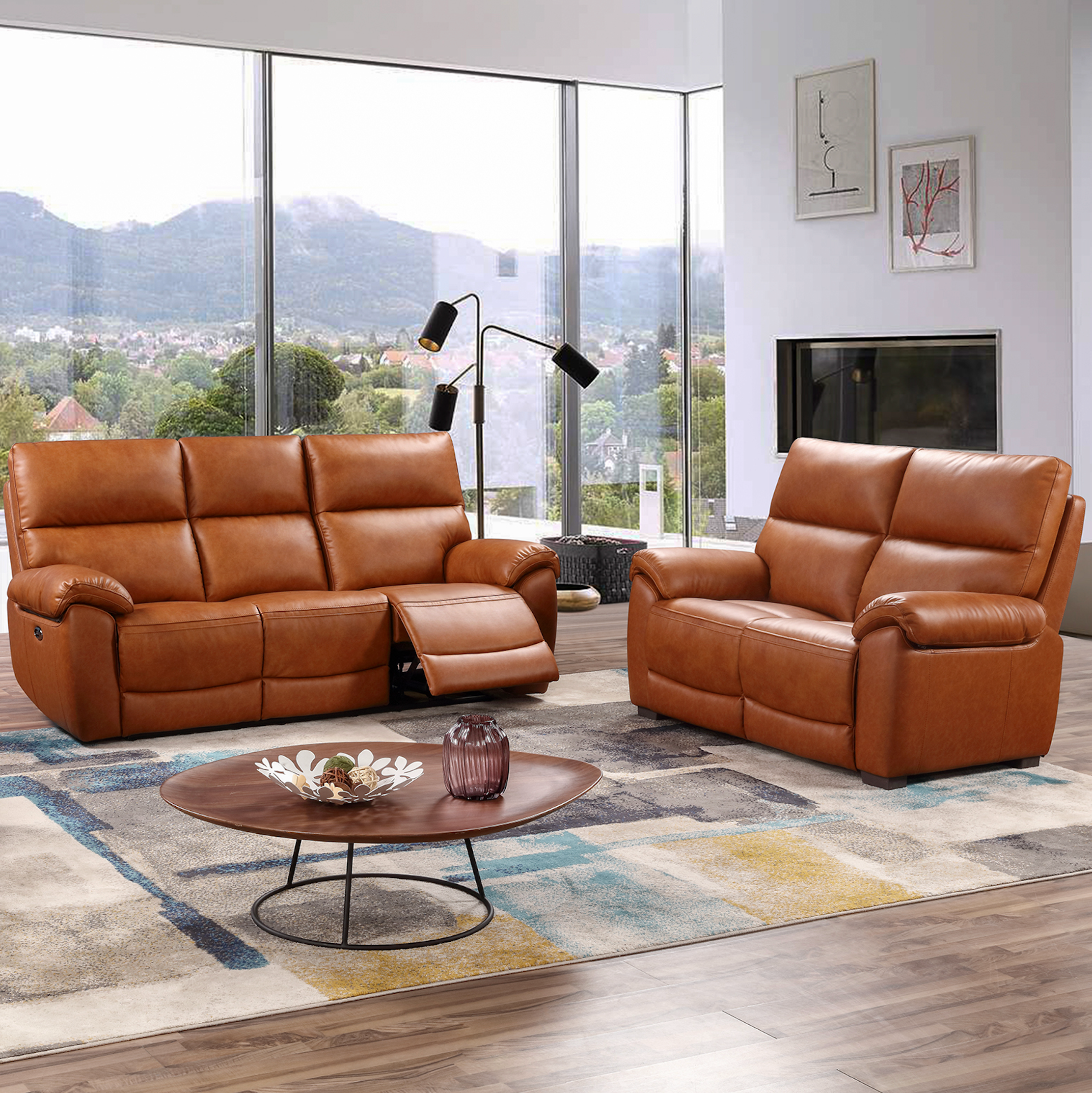 Rocco 3 Seater and 2 Seater Power Recliner Tan Leather