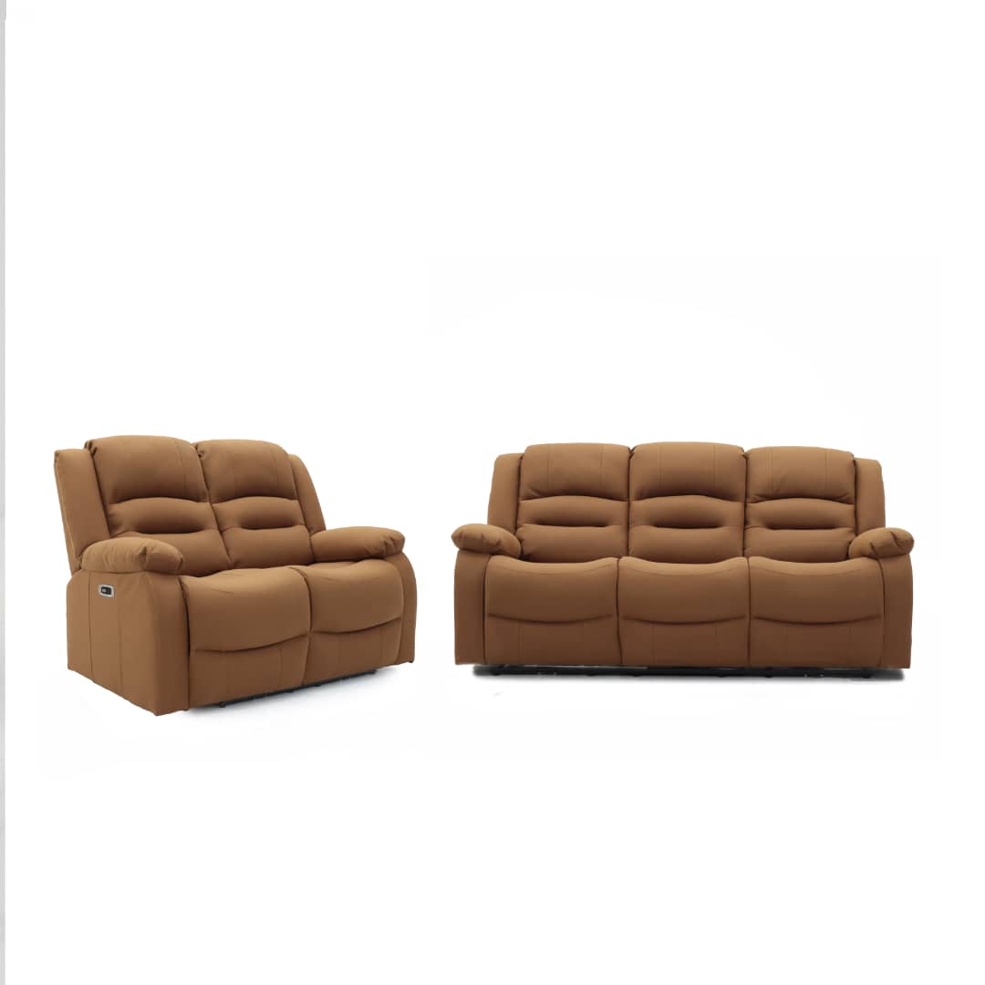 Ace 3 Seater and 2 Seater Power Recliner Caramel Fabric