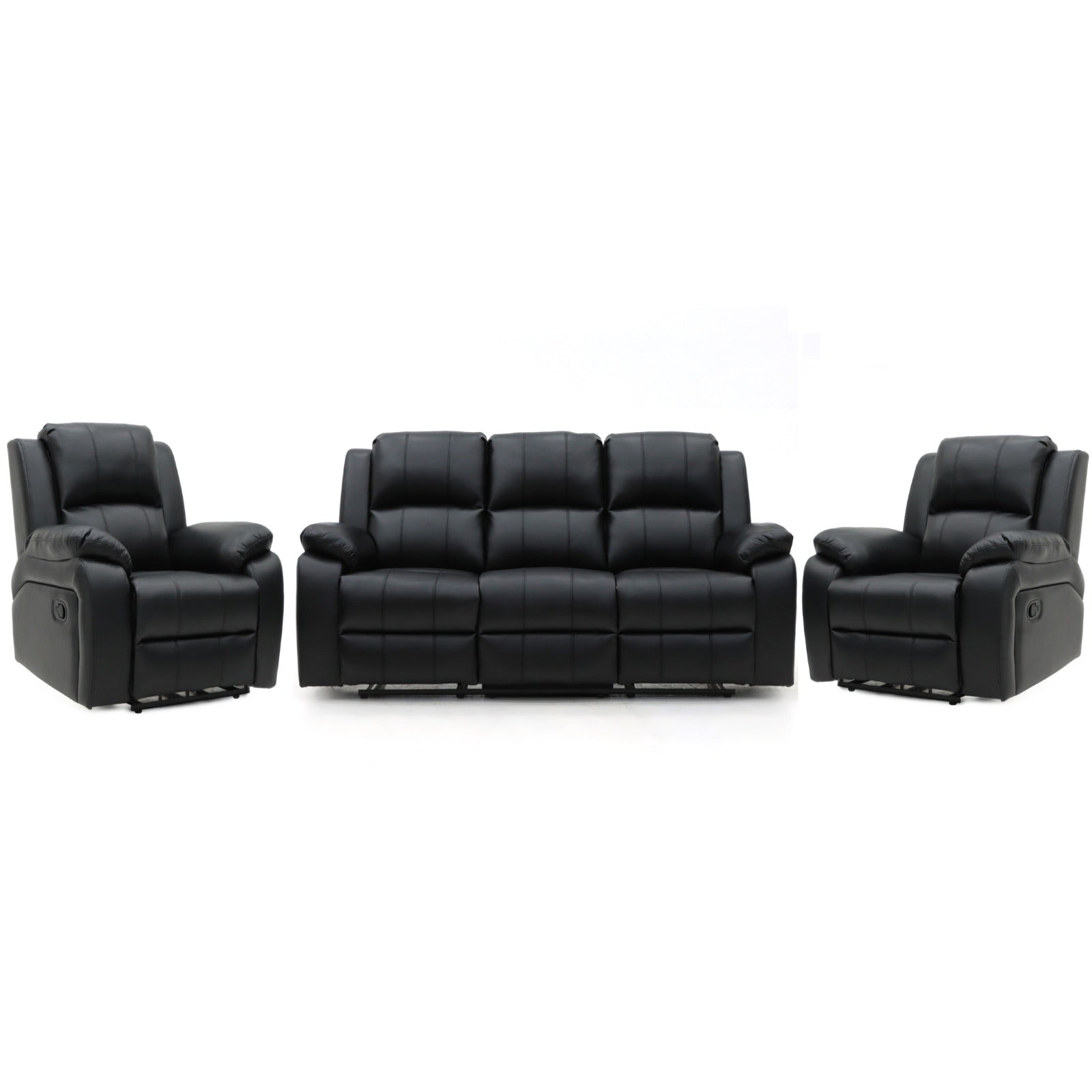 Darwin 3 Seater and 2 Chairs Manual Recliner Black Leather