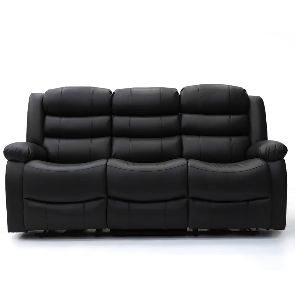 Augusta 3 Seater and 2 Chairs Manual Recliner Black Leather