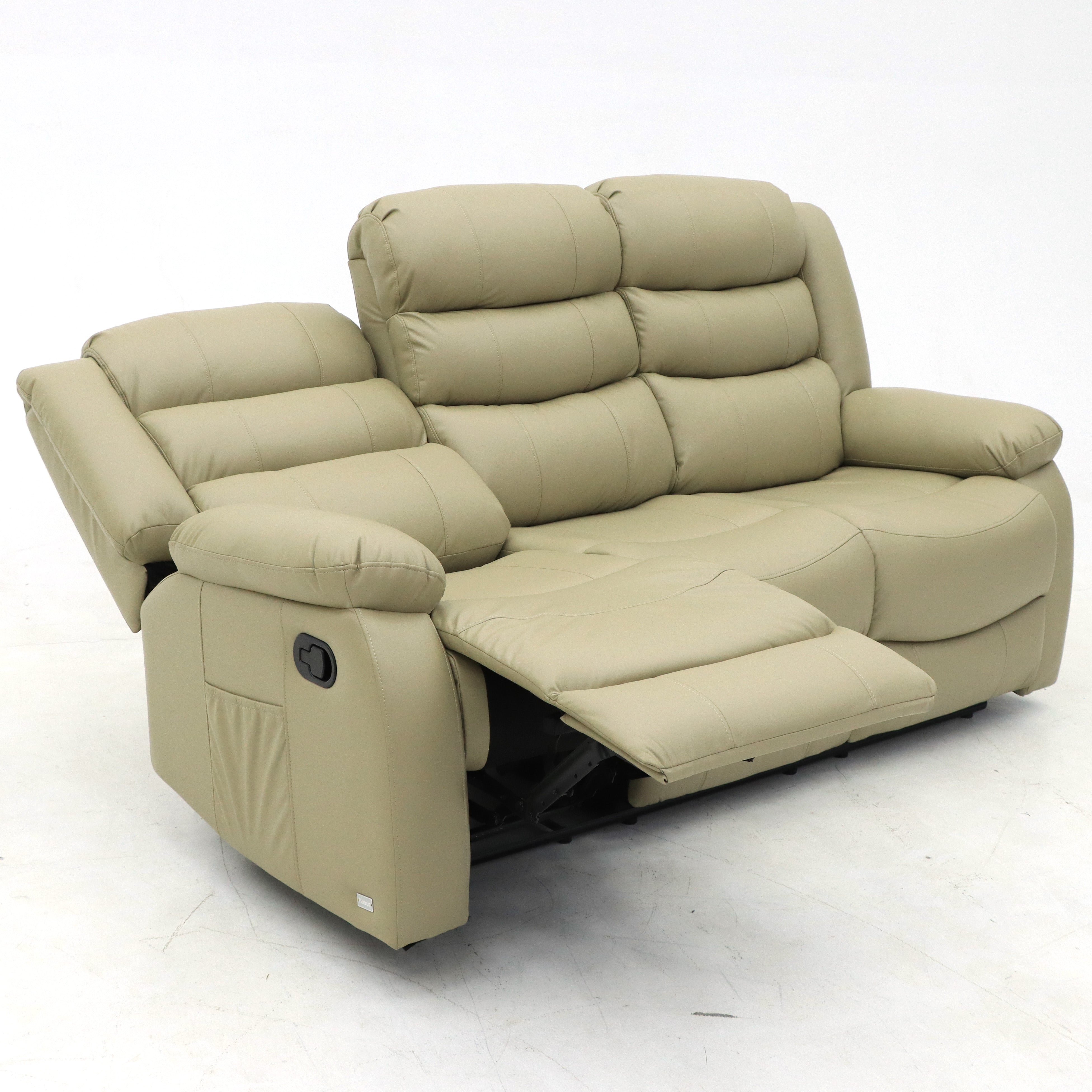 Augusta 3 Seater Manual Recliner Cream Leather