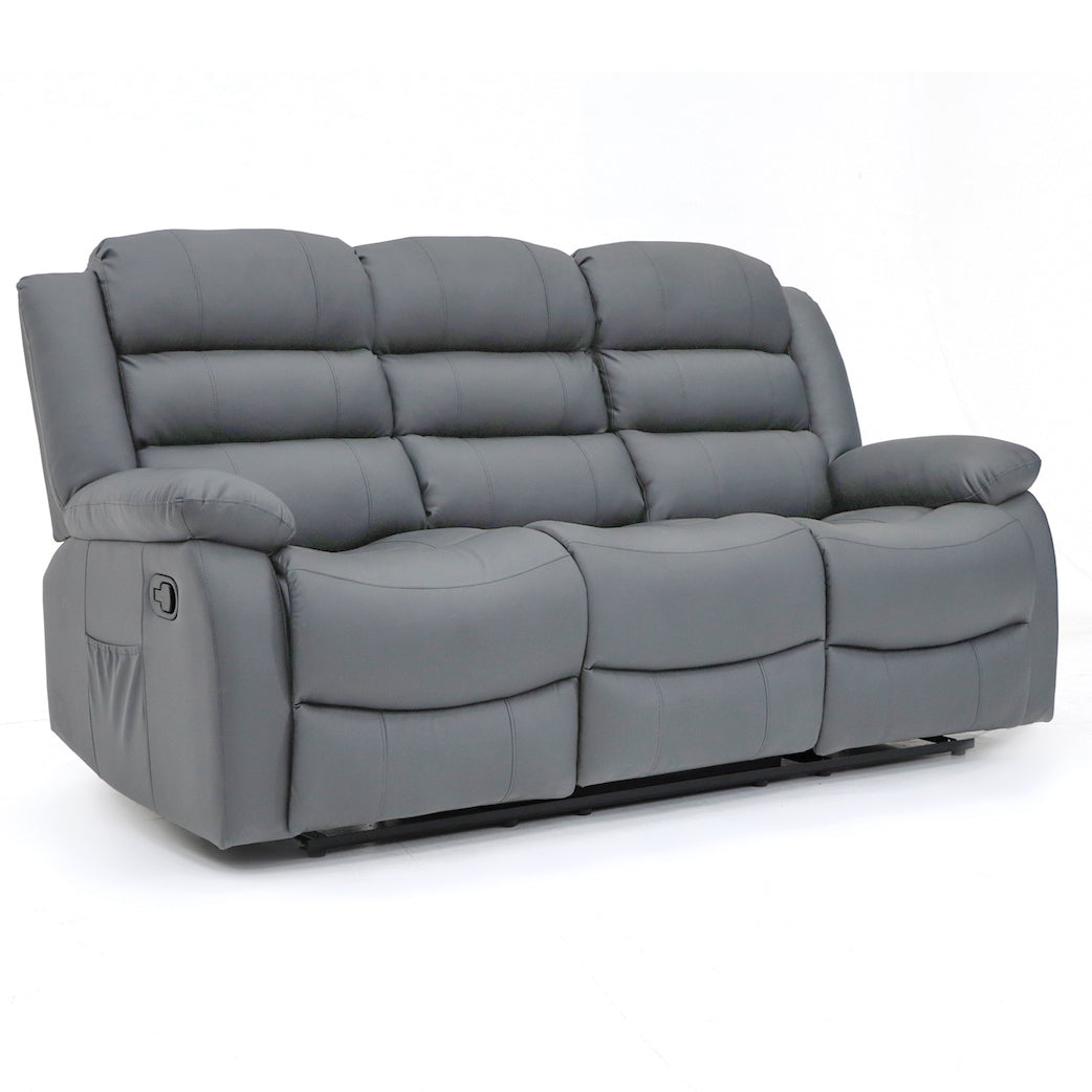 Augusta 3 Seater Manual Recliner Grey Leather