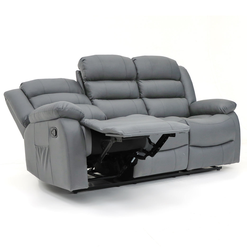 Augusta 3 Seater Manual Recliner Grey Leather