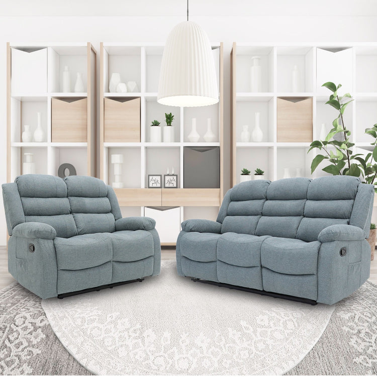 Augusta 3 Seater and 2 Seater Manual Recliner Grey Fabric