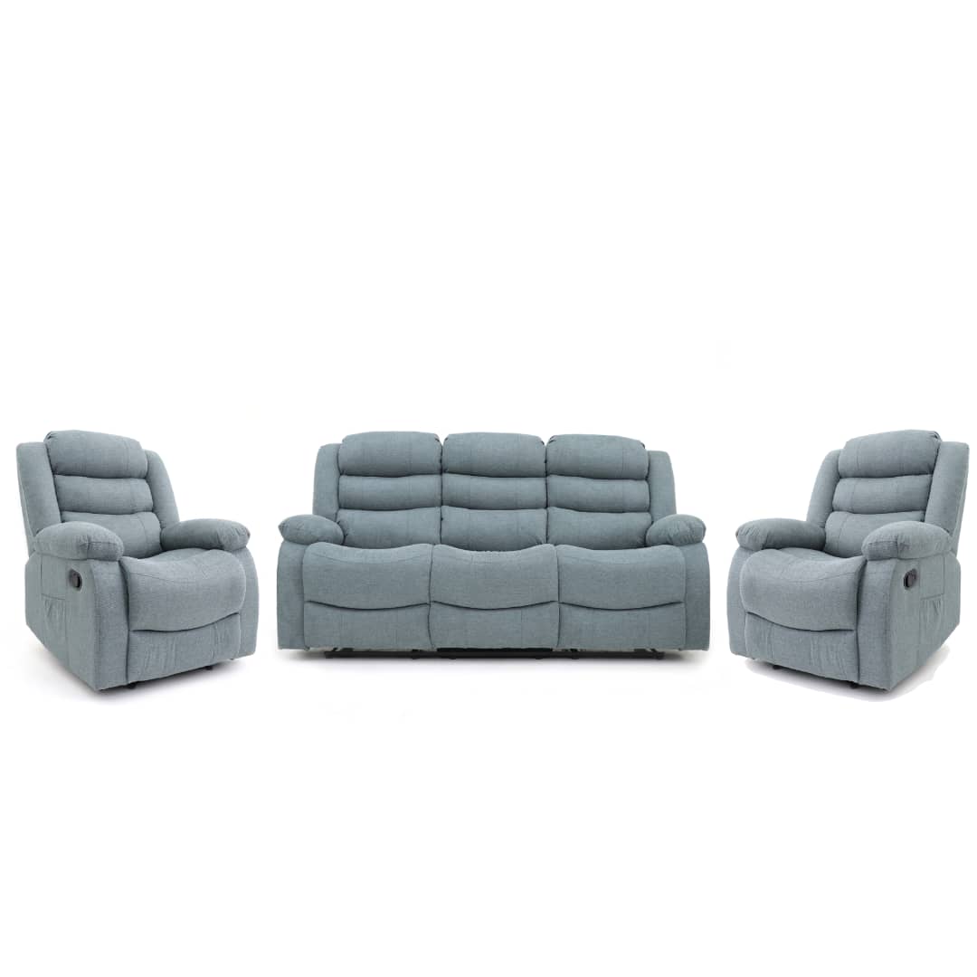 Augusta 3 Seater and 2 Chairs Manual Recliner Grey Fabric