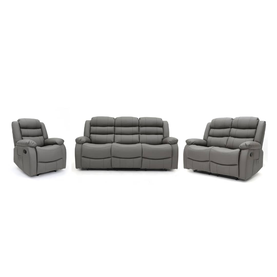 Augusta 3 Seater and 2 Chairs Manual Recliner Grey Leather