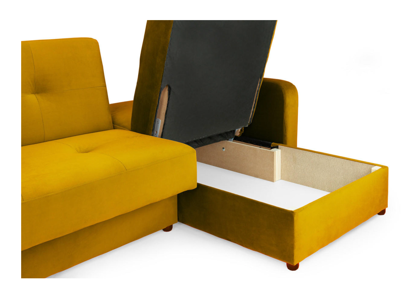 Destiny Corner Sofa Bed with Storage Mustard Velvet Fabric