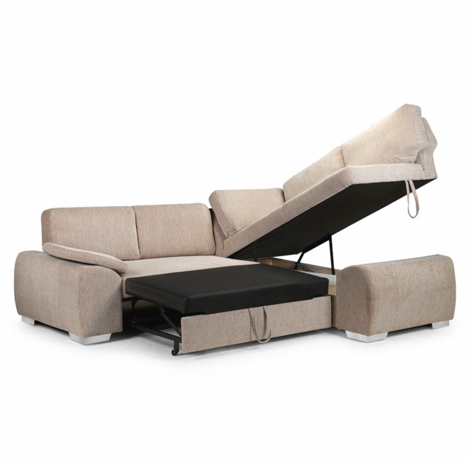 Sussex Right Hand Sofa Bed-Storage Beige Fabric