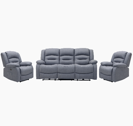 Ace 3 Seater and 2 Chairs Power Recliner Dark Grey Fabric