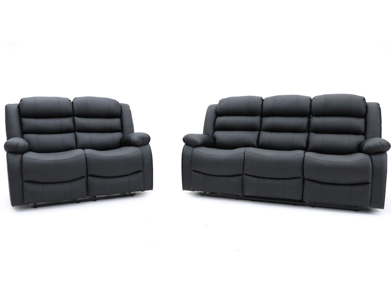 Augusta 3 Seater and 2 Seater Manual Recliner Black Leather