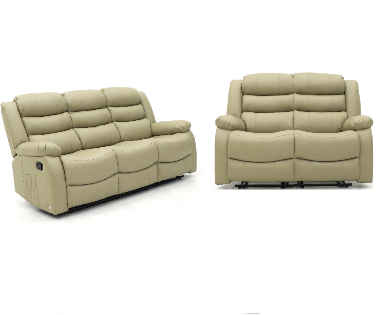 Augusta 3 Seater and 2 Seater Manual Recliner Cream Leather