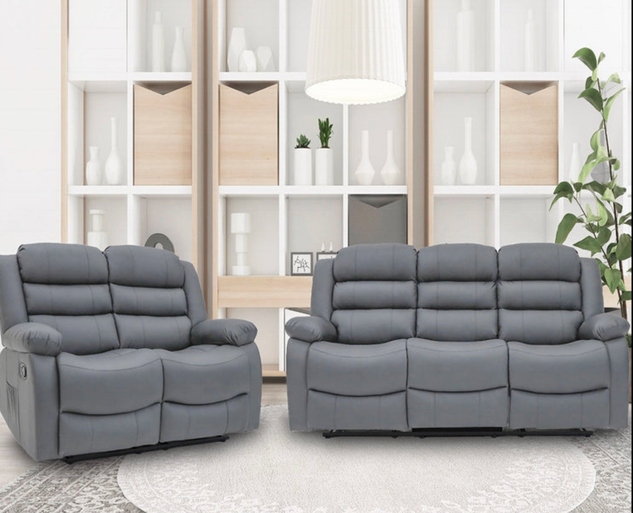 Augusta 3 Seater and 2 Seater Manual Recliner Grey Leather