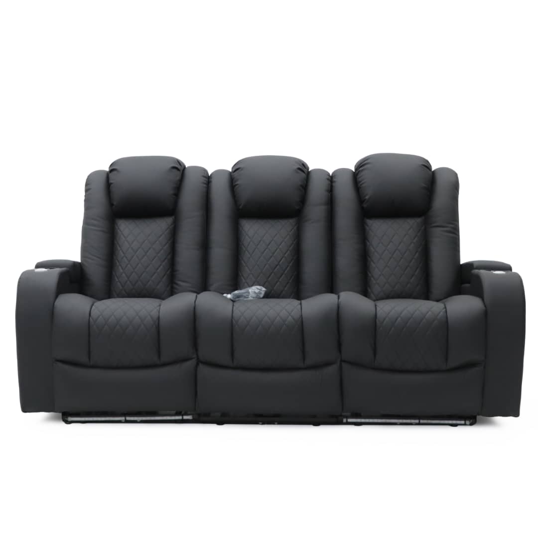 Elon 3 Seater Eletric Recliner Tech Sofa Black Leather