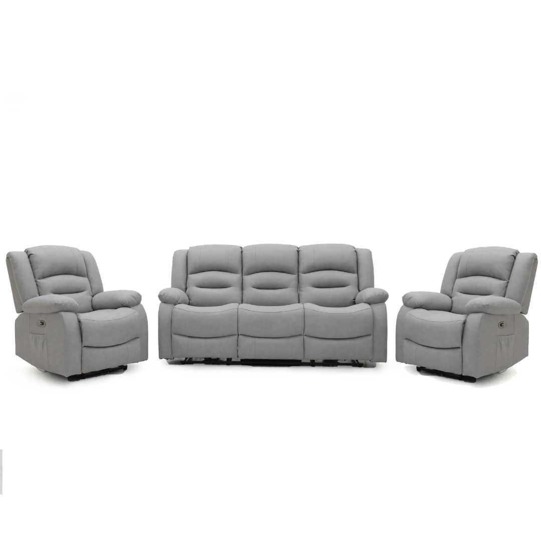 Ace 3 Seater and 2 Chairs Power Recliner Light Grey Fabric