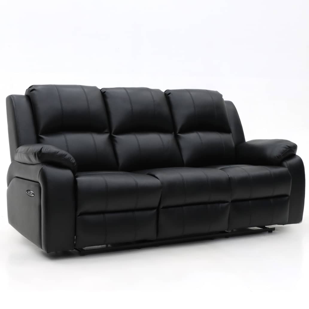 Darwin 3 Seater Power Recliner Black Leather