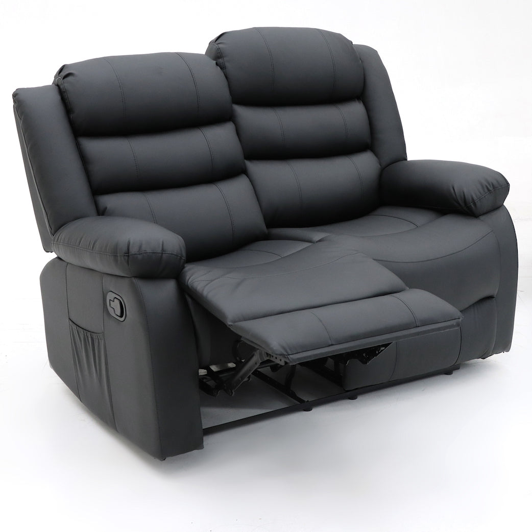Augusta 2 Seater Manual Recliner Black Leather