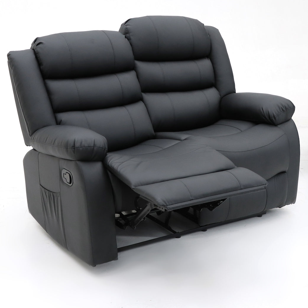 Augusta 3 Seater and 2 Seater Manual Recliner Black Leather