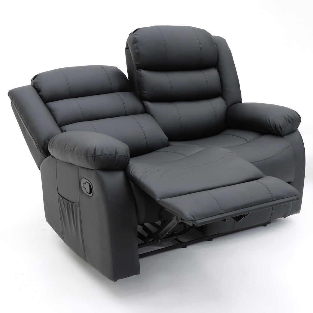 Augusta 2 Seater Manual Recliner Black Leather