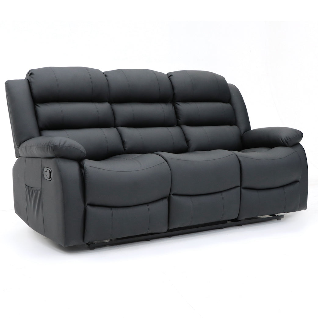 Augusta 3 Seater Manual Recliner Black Leather
