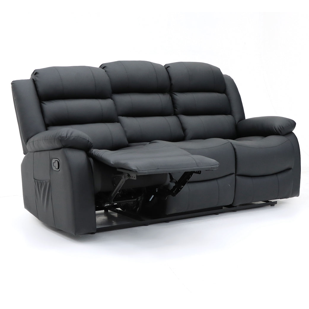 Augusta 3 Seater Manual Recliner Black Leather