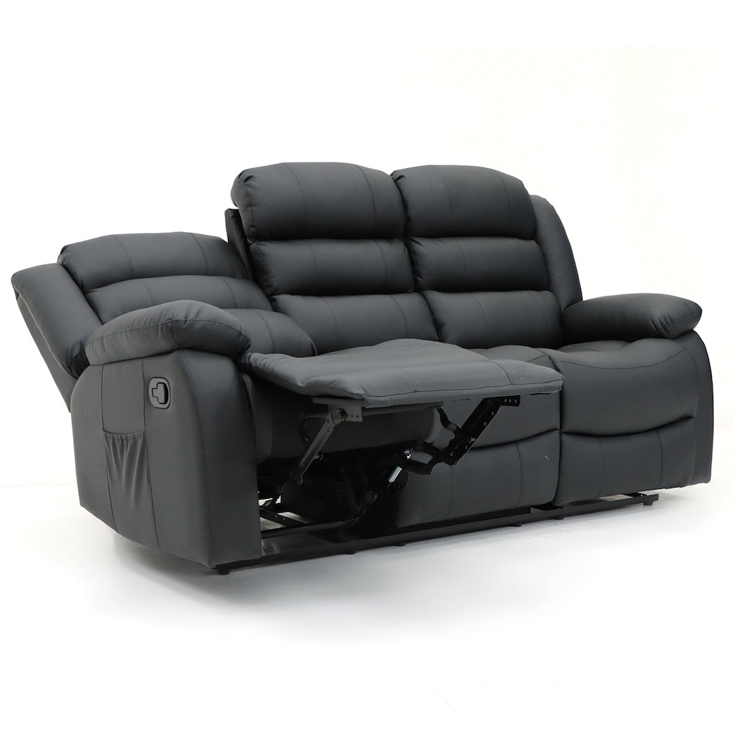 Augusta 3 Seater Manual Recliner Black Leather