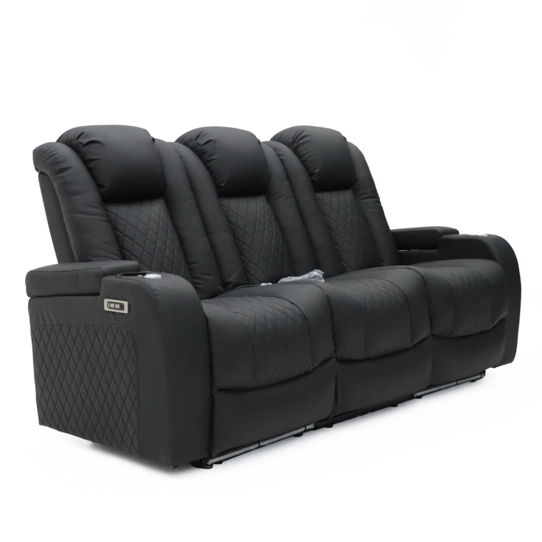 Elon 3 Seater Eletric Recliner Tech Sofa Black Leather