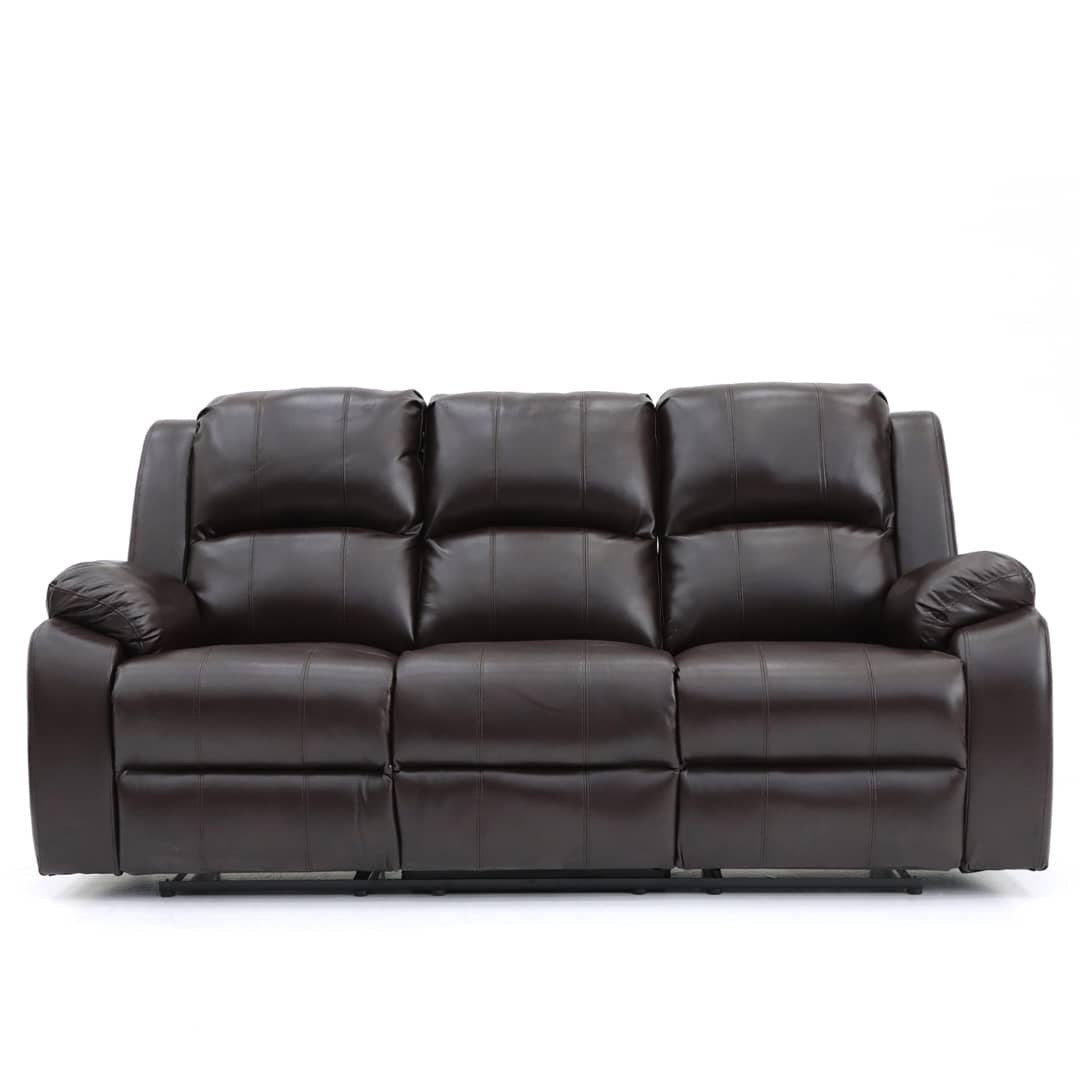 Darwin 3 Seater Manual Recliner Brown Leather